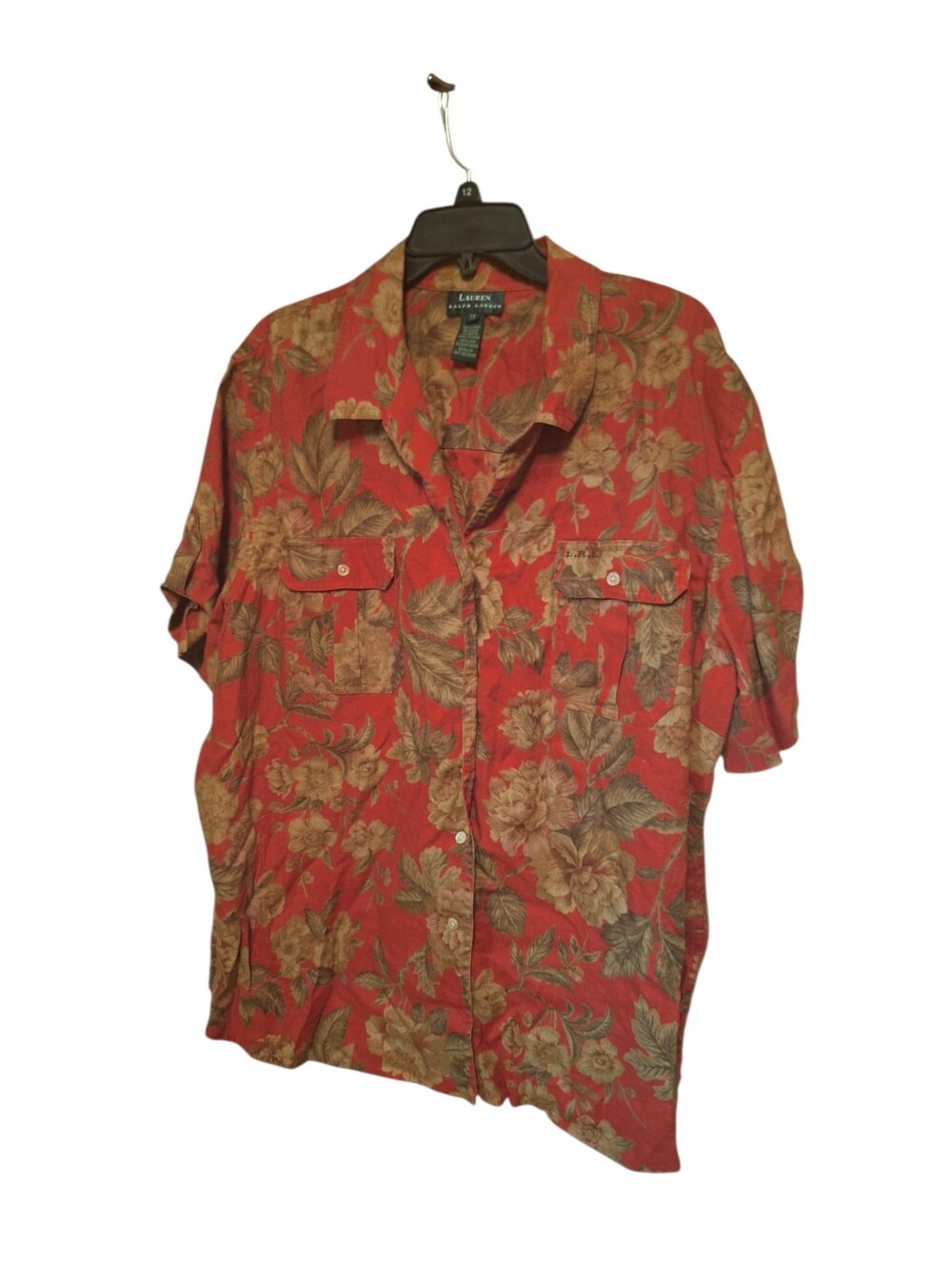 Lauren RALPH LAUREN Women's 100% LINEN Camp Shirt button up Plus size 3X RED